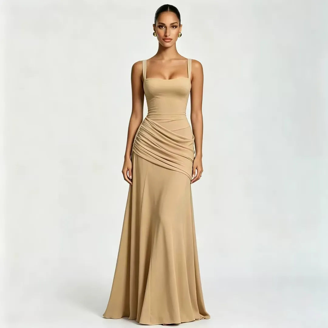 Enie | Ruched Square-Neck Maxi Dress