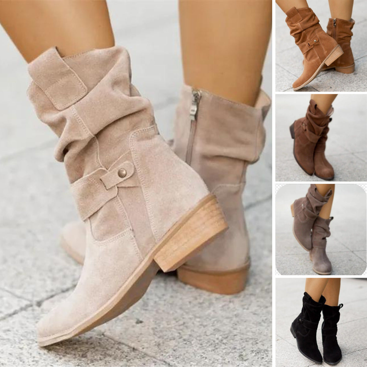 Women's Suede Style Ankle Slouch Boots