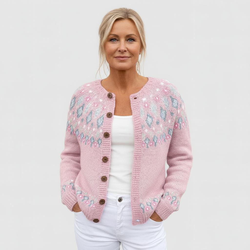 Elva | Loose Knit Cardigan with Pattern for Women