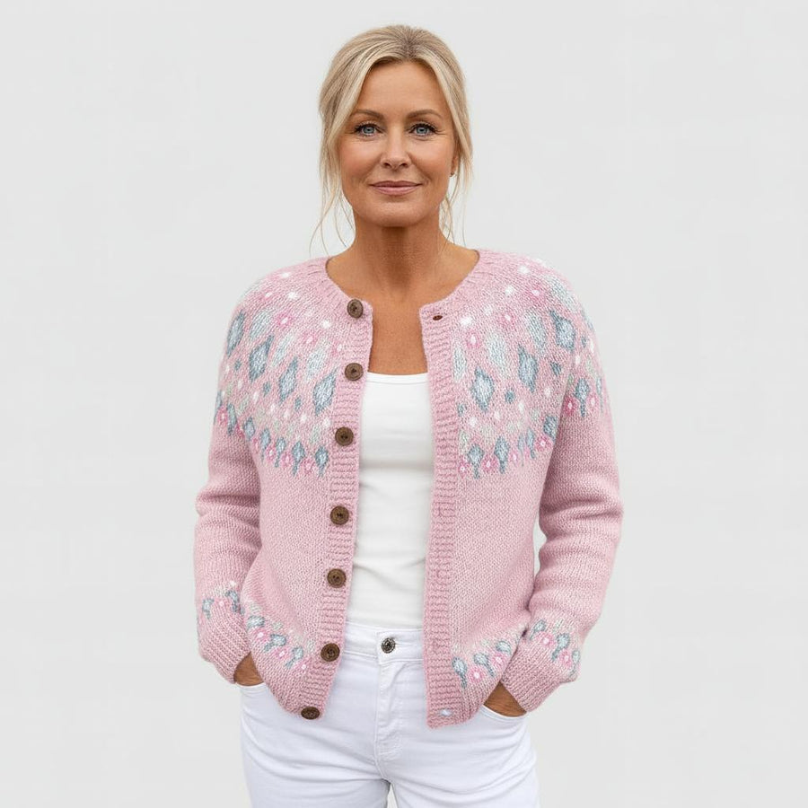 Elva | Loose Knit Cardigan with Pattern for Women