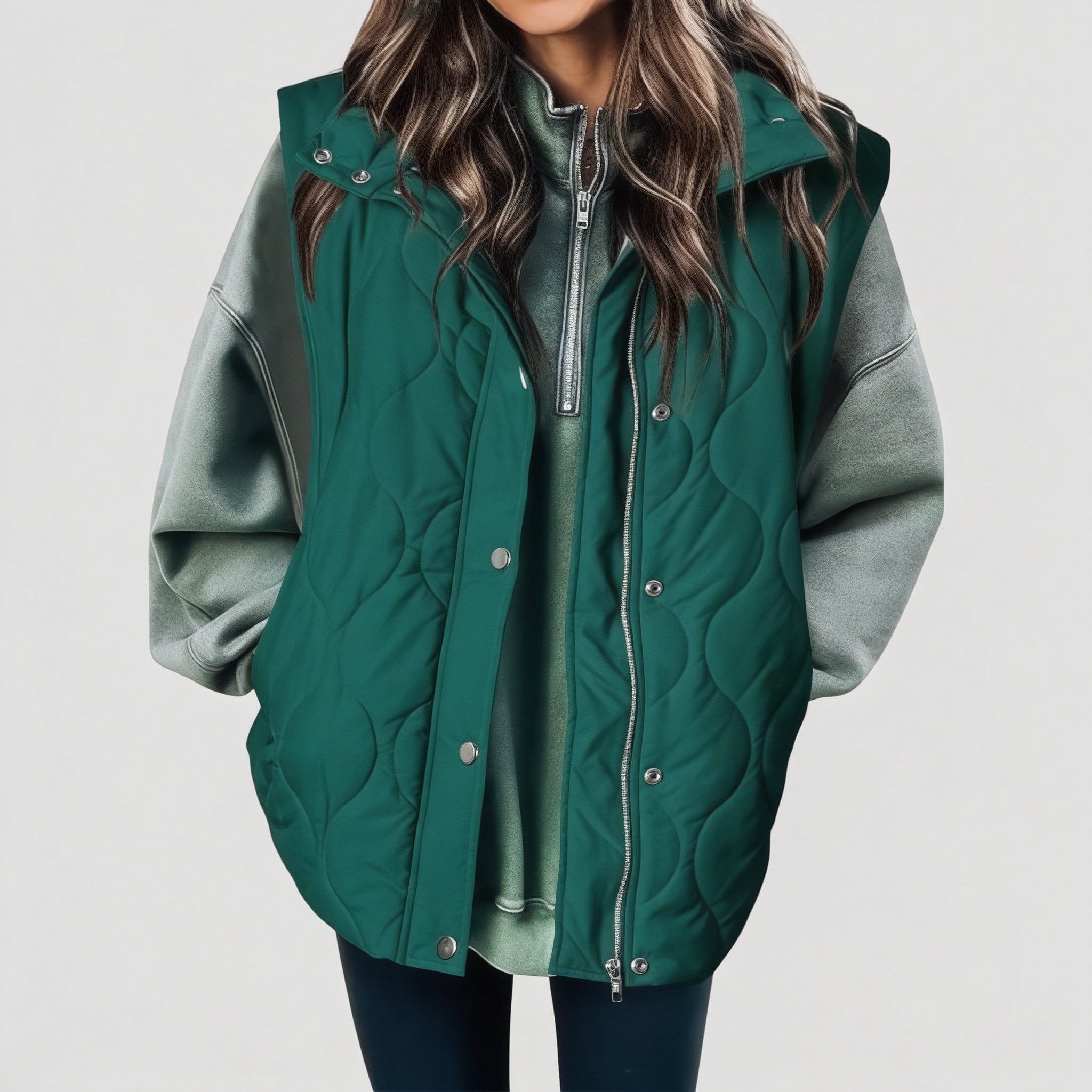Women's Puffer Vest Quilted Zip Up Snap Button Sleeveless Coat