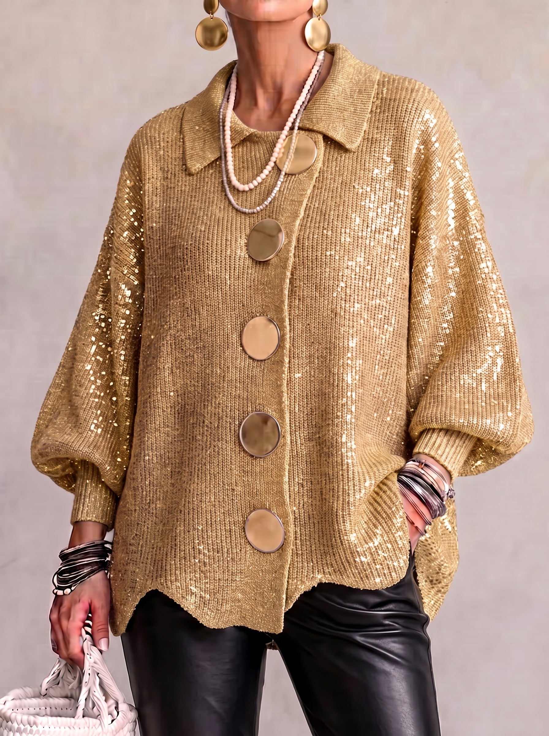 Isadora | Oversized Collared Cardigan With Large Metal Buttons