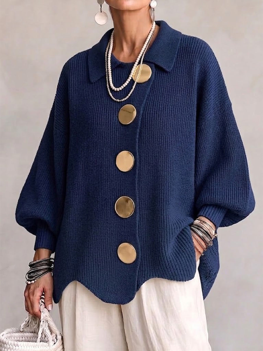 Isadora | Oversized Collared Cardigan With Large Metal Buttons