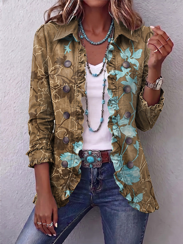 Sundara | Boho Gradient Vintage Floral Ruffle Jacket