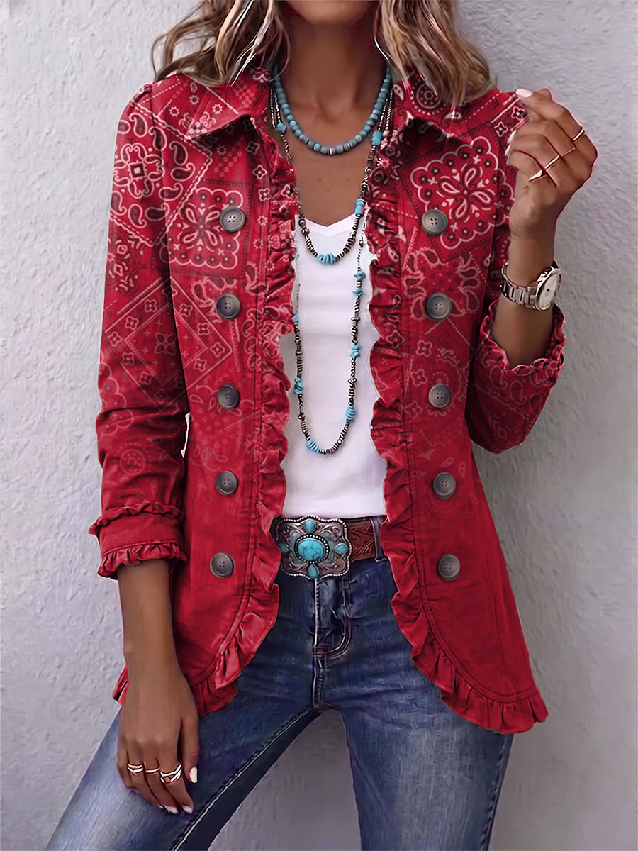 Criselle | Bohemian Paisley Ombré Print Ruffled Jacket
