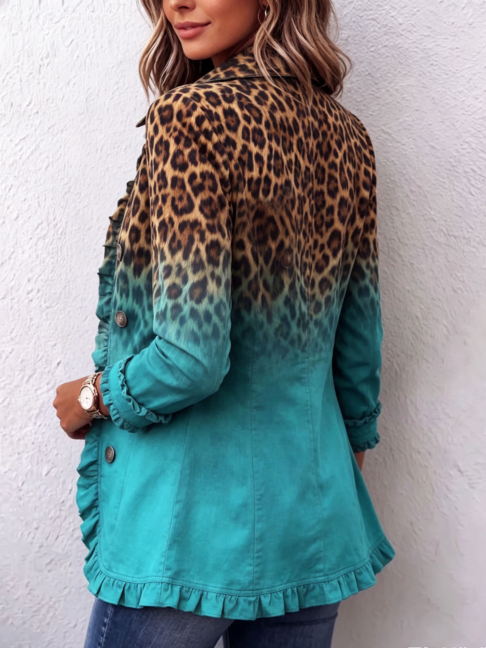Elspeth | Leopard Ombre Ruffle Blazer Jacket