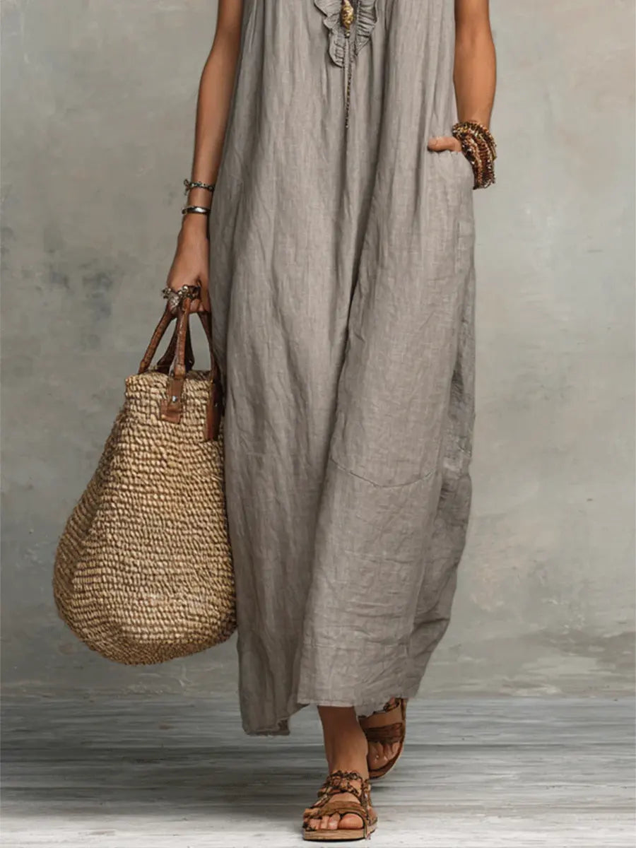Wren | Boho Maxi Dress with Ruffle V-Neck and Flutter Sleeves