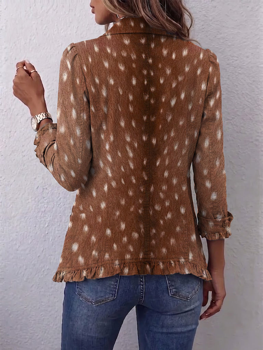 Nolinda | Bohemian Animal-Print Ruffled Jacket