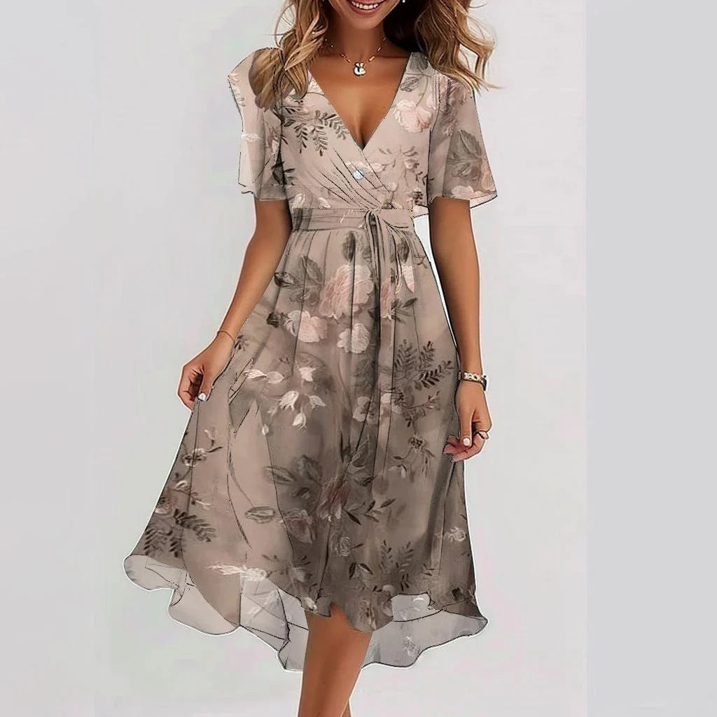 Women's Floral Wrap Midi Dress