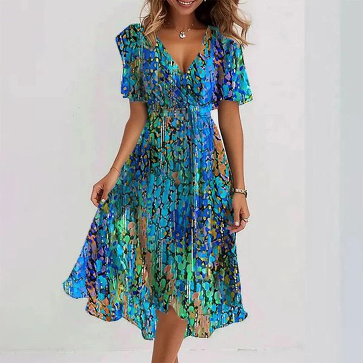 Women's Floral Wrap Midi Dress