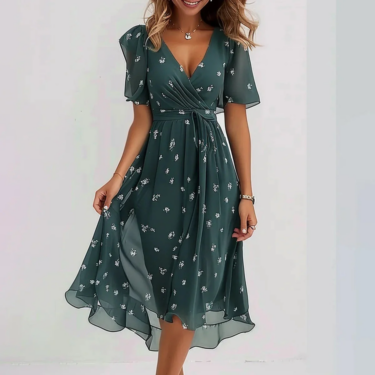 Women's Floral Wrap Midi Dress