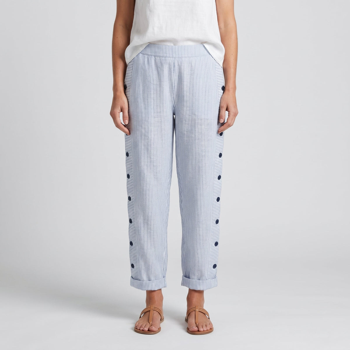 Women's Trousers | Stripe Panel Button Detail