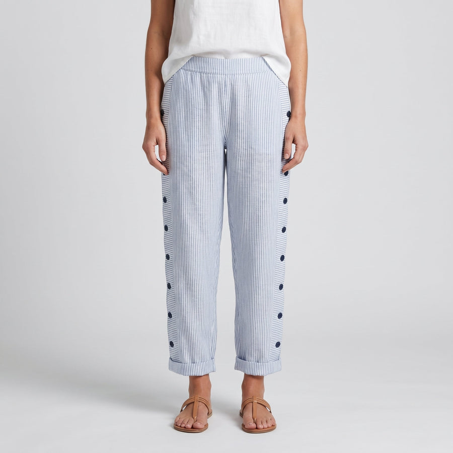 Women's Trousers | Stripe Panel Button Detail